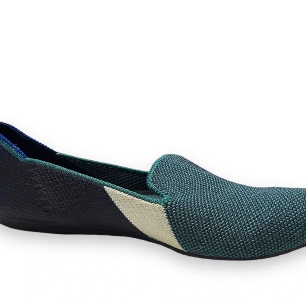 Rothys RETIRED Colorblock Spruce Loafers Prep Green Chevron Size 6